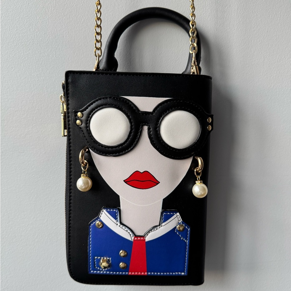 NWT JOSEPH D'AREZZO Sunglass Woman Top Handle Bag Black - Picture 5 of 9